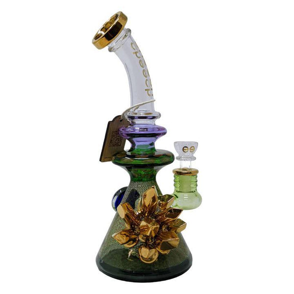 Cheech Glass - 10" Air Trap Growing Gold Crystal Rig Water Pipe - with 14M Bowl (CHE-241)