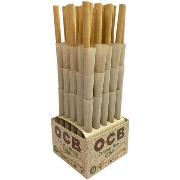 OCB Unbleached Organic Hemp 1 1/4 Size Cone Tower | 75ct.