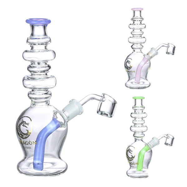 Dragon Glass Water Pipe Ribbed Vase Base Design With Inline Perc 157 Grams 6.5 Inches [DGE-253]