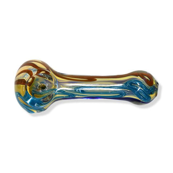 Glass Spoon Pipe w/ Colored Striped Inlay