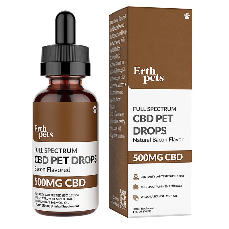 Erth Pets Full Spectrum 500MG Natural Bacon CBD Pet Drops Tincture 30ML