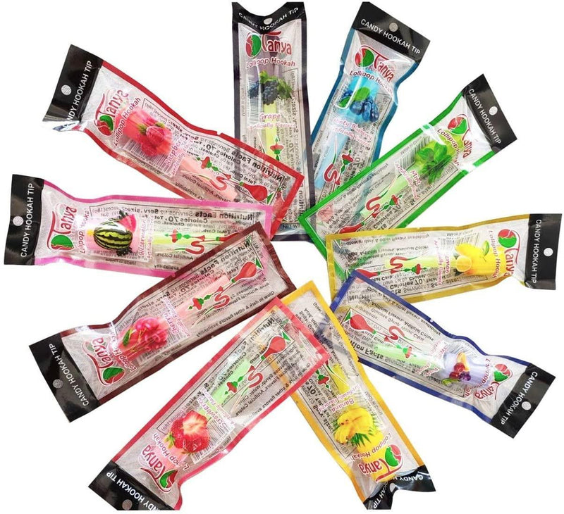 10ct Tanya Candy Lollipop Disposable Hookah Tips - Assorted Flavors - Bag of 10