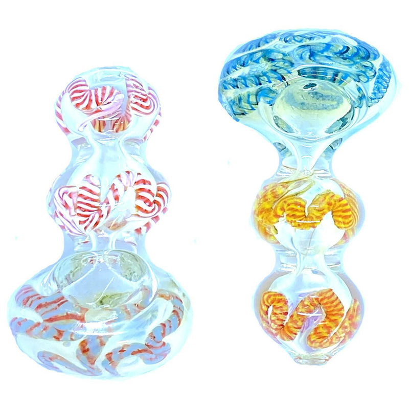 Glass Spoon With Round Latticino Lines - 243 Grams - 4 Inches - Assorted Colors [C138]